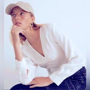 Madewell Lisa Top, Brushed Ruched-Front, Ivory, Size 0